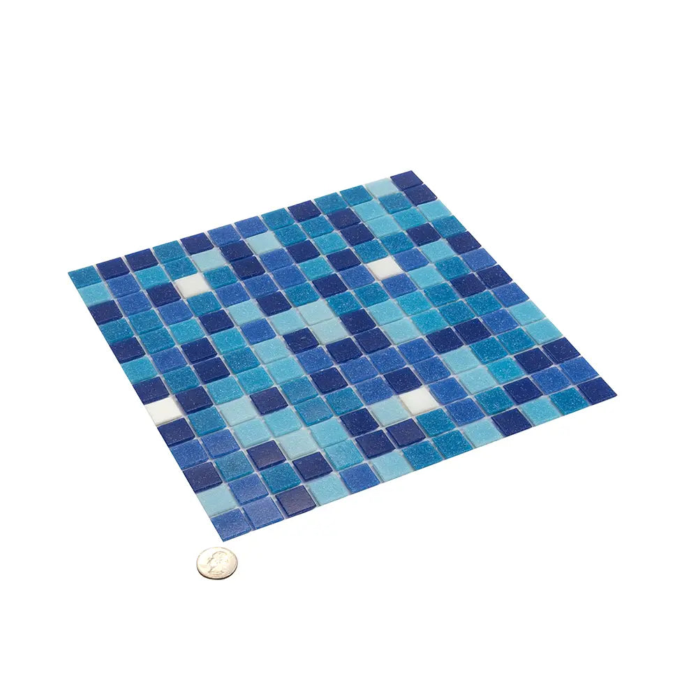 White and Multi Blue Gradient Mixed Squares Glass Pool Tile | Tile Club