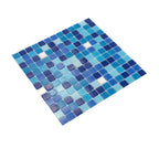 White and Multi Blue Gradient Mixed Squares Glass Pool Tile | Tile Club
