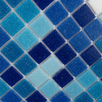 White and Multi Blue Gradient Mixed Squares Glass Pool Tile | Tile Club