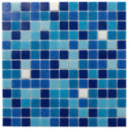 White and Multi Blue Gradient Mixed Squares Glass Pool Tile | Tile Club