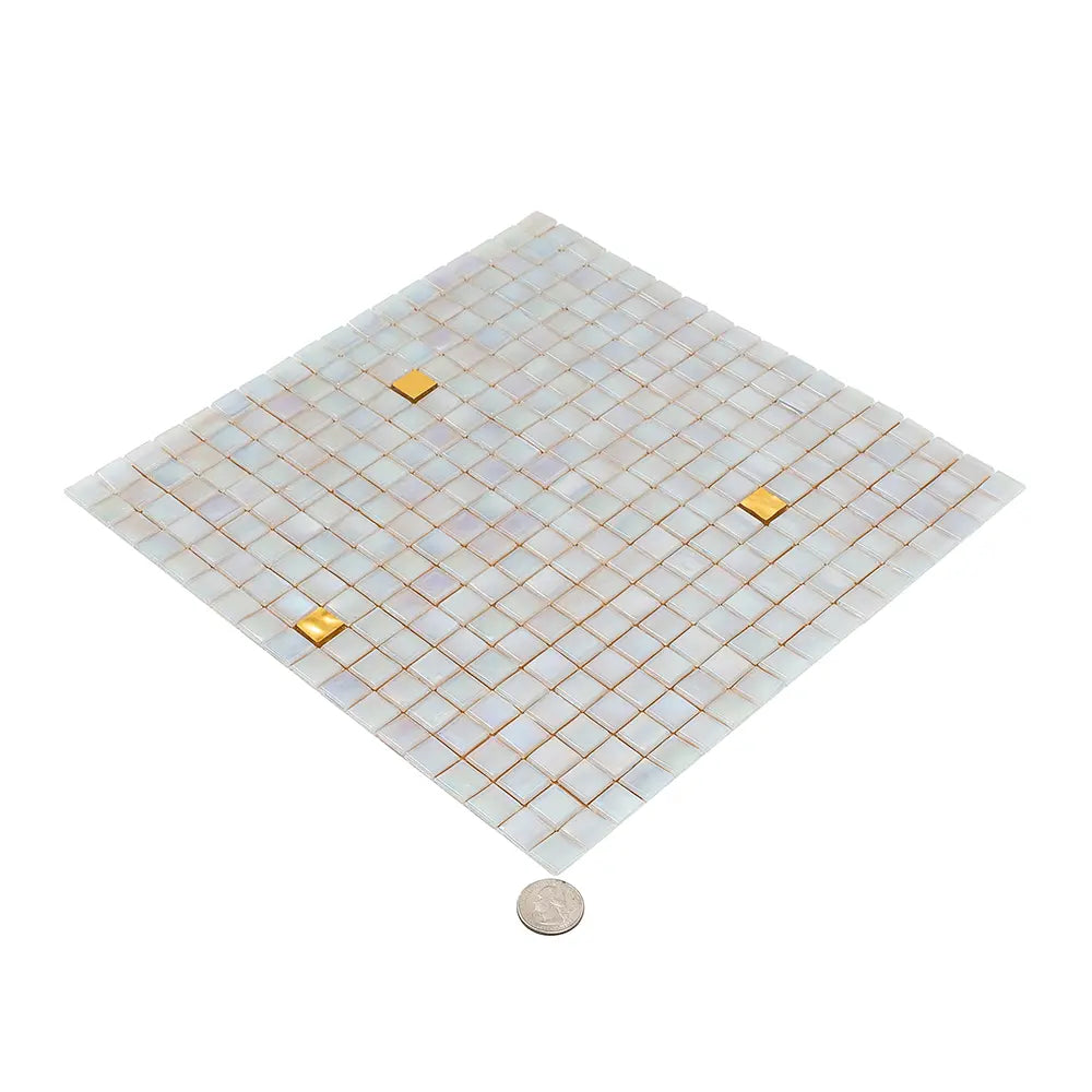 Shimmery Gold and While Gradient Mixed Squares Glass Tile | Tile Club