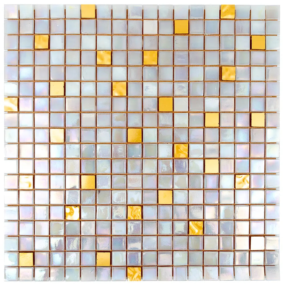 Shimmery Gold and While Gradient Mixed Squares Glass Tile | Tile Club