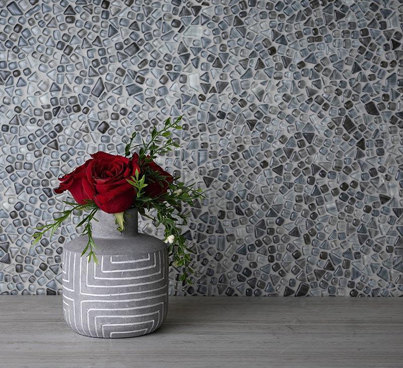 Diamond grey glass pebble mosaic tile 3
