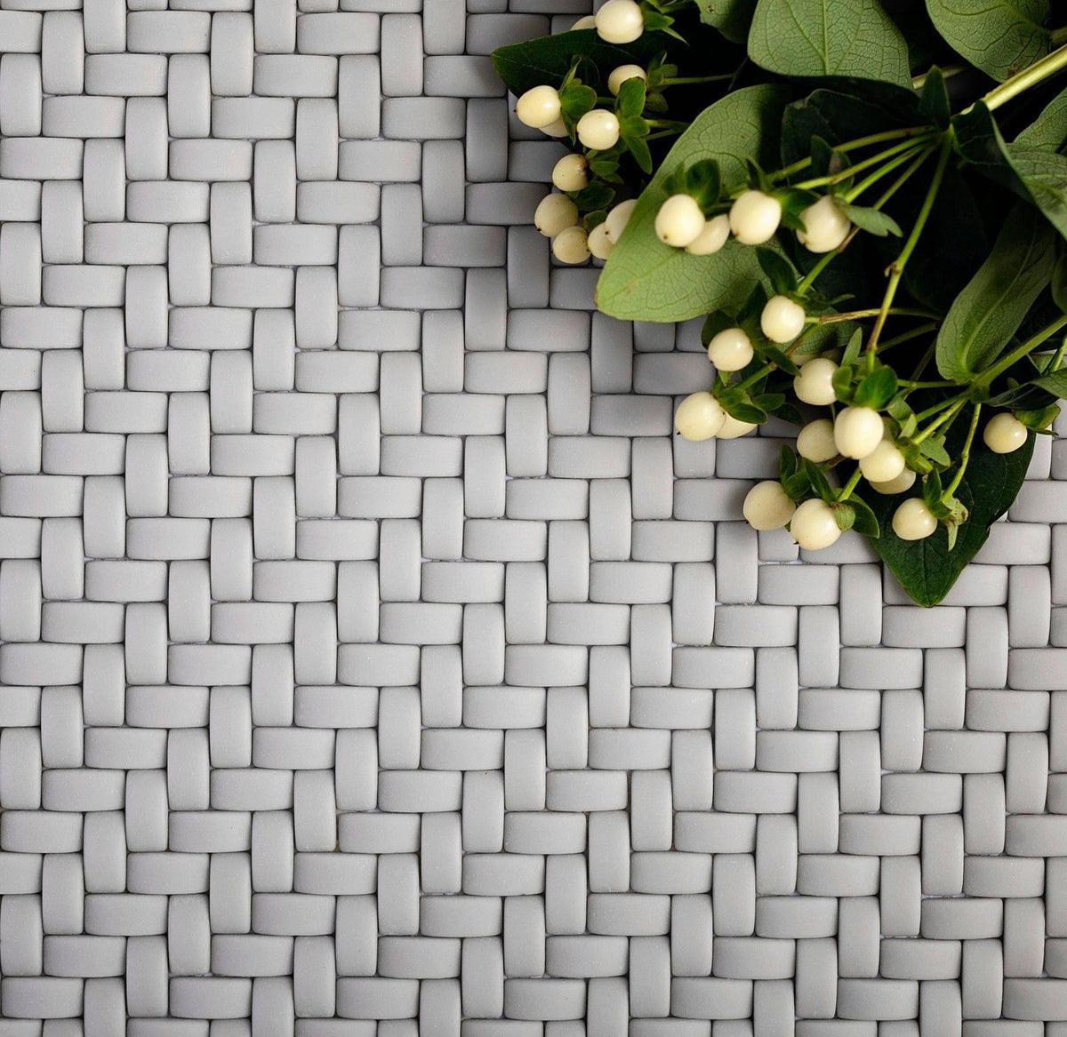 11.7" x 11.8" Dark Grey Recycled Basket Weave Mosaic Tile