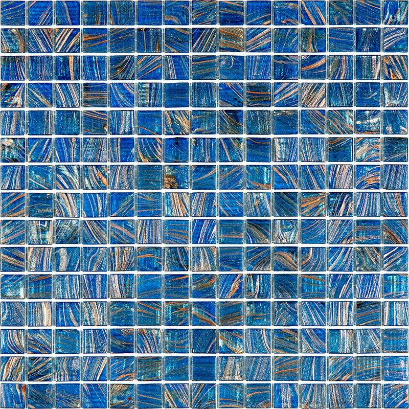 Deep Blue & Gold Swirls Mixed Squares Glass Pool Tile Sample