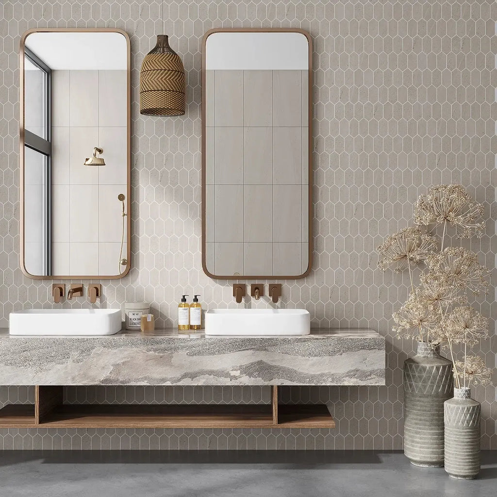 Denali Beige Concrete Look Ceramic Mosaic Tile | Tile Club