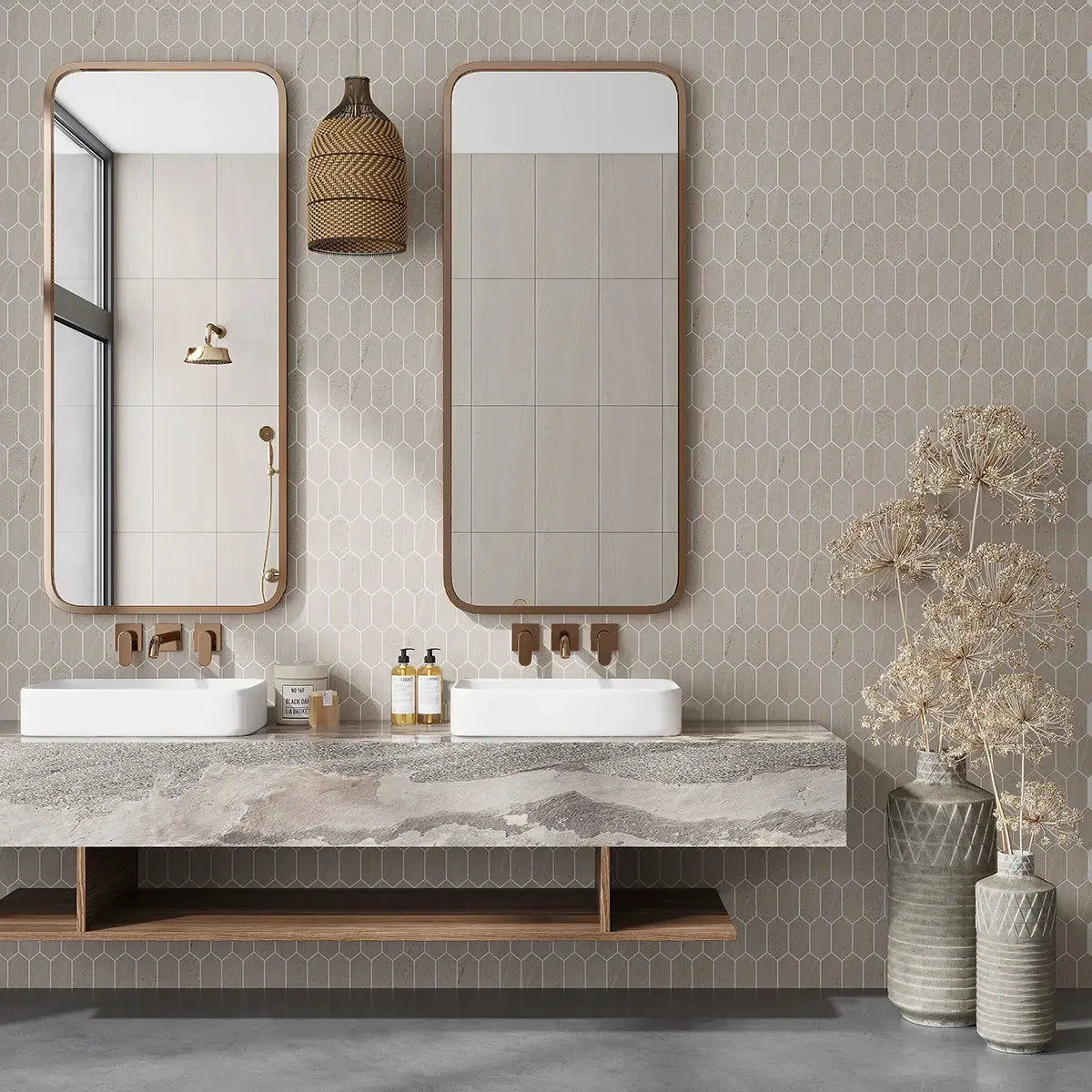 Denali Beige Concrete Look Ceramic Mosaic Tile | Tile Club