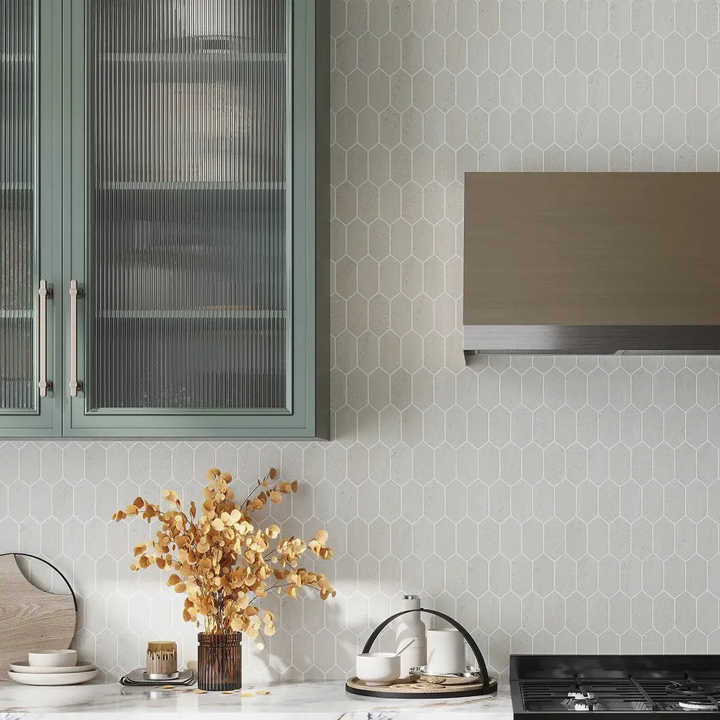 Denali Off-White Concrete Look Ceramic Mosaic Tile Kitchen Backsplash