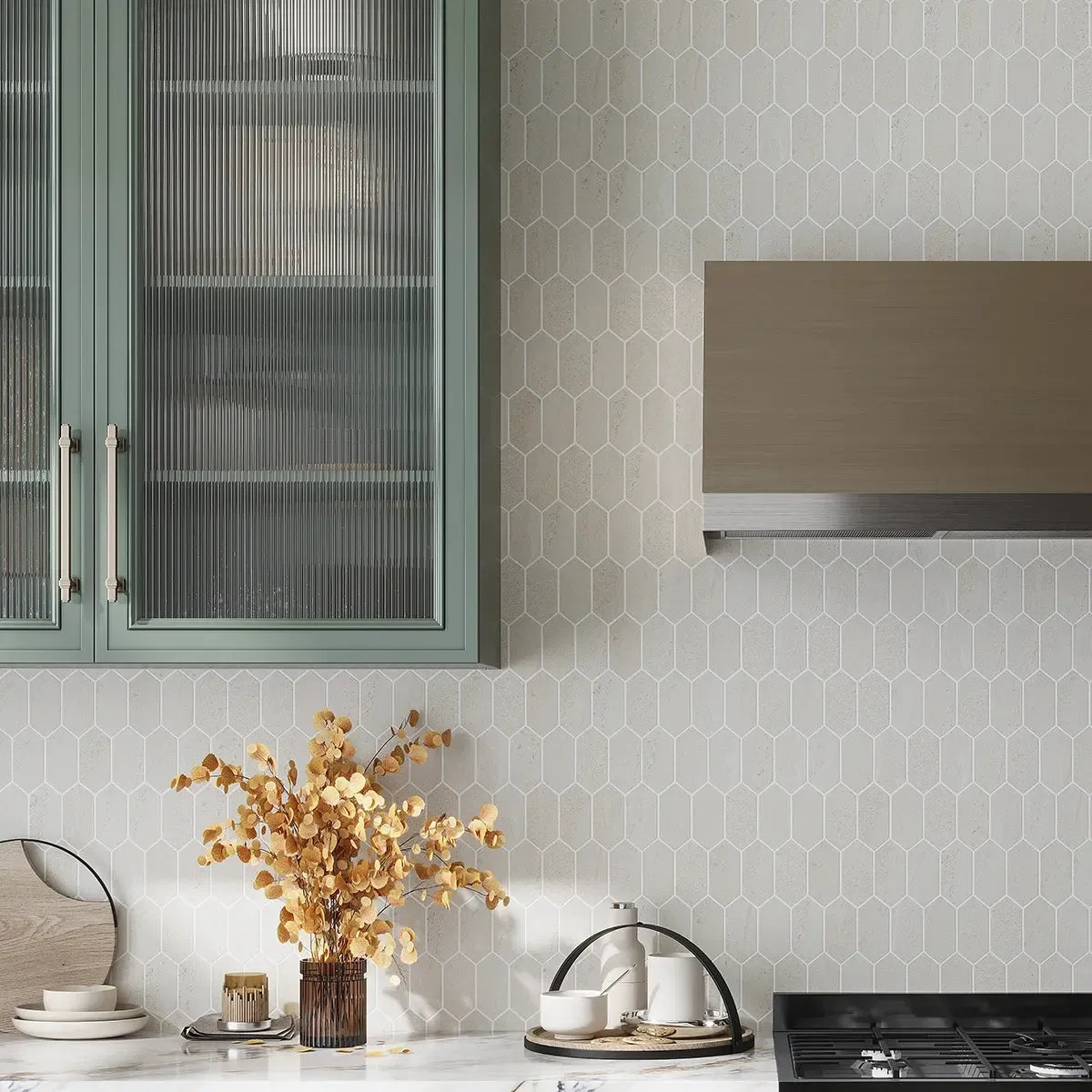 Denali Off-White Concrete Look Ceramic Mosaic Tile Kitchen Backsplash