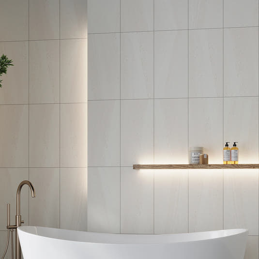 Denali Off-White Concrete Look Porcelain Tile 12" x 24 Bathroom Wall