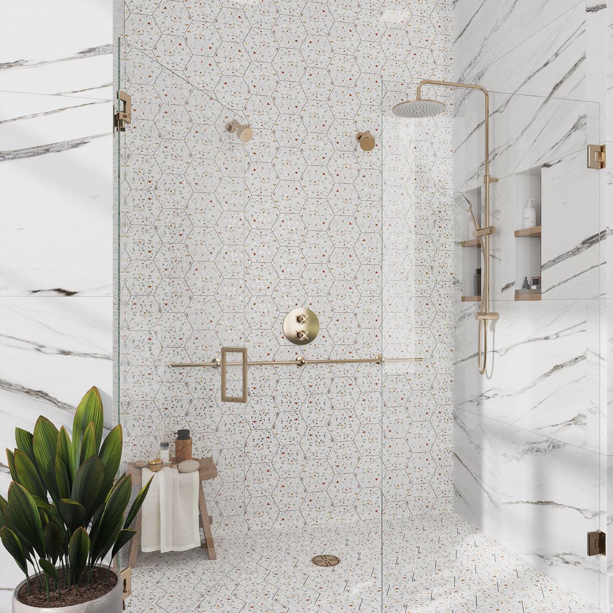 Desert Sand Terrazzo Hex Porcelain Tile