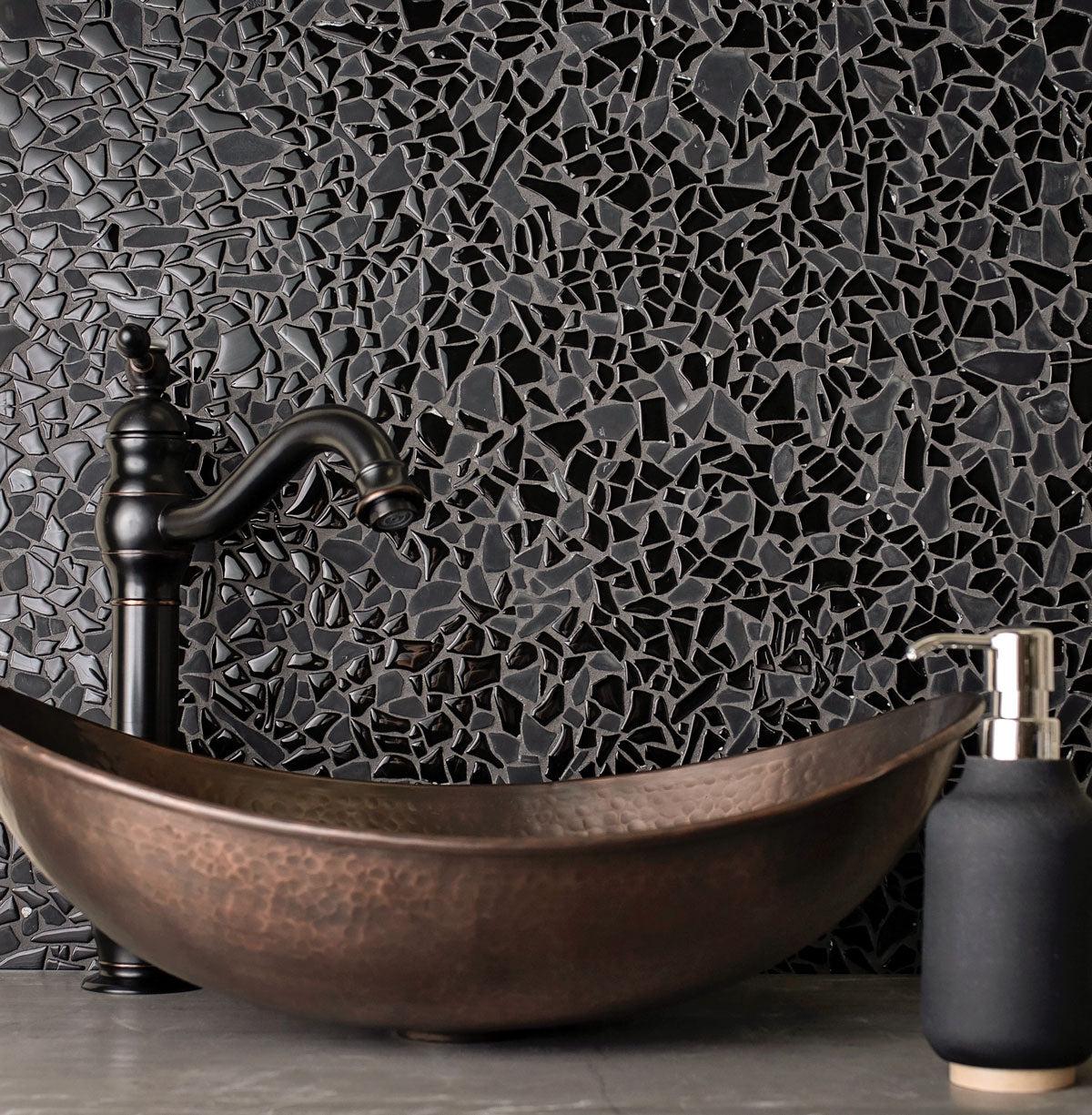 Diamond Black Glass Pebble Mosaic Tile, image size:1200x1225