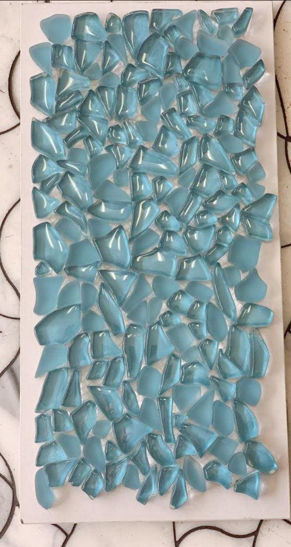 Diamond Blue Glass Pebble Mosaic Tile with White Backing