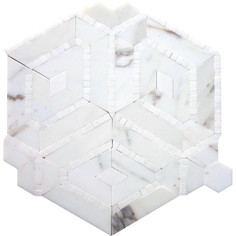 Diamond & Hex Calacatta Gold Marble Mosaic Tile | Tile Club