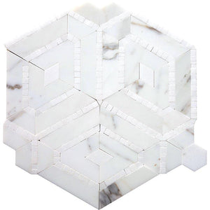 Diamond & Hex Calacatta Gold Marble Mosaic Tile Sample