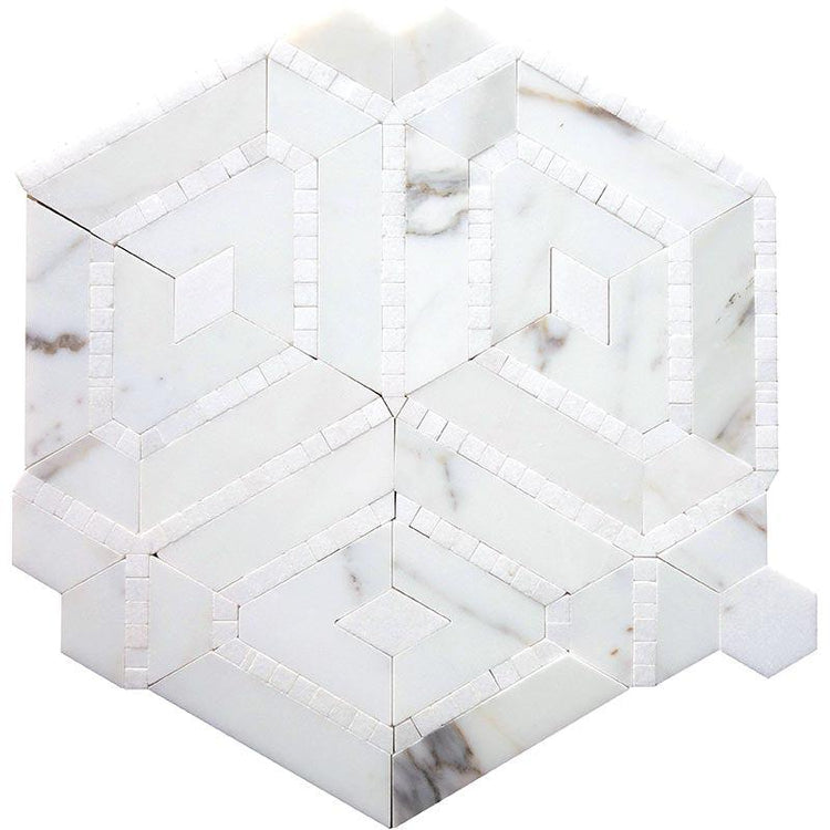 Diamond & Hex Calacatta Gold Marble Mosaic Tile Sample