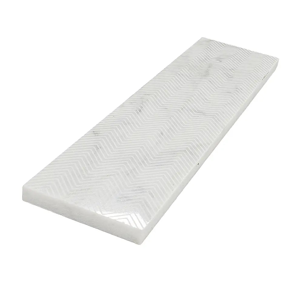 Carrara Chevron Etched Subway Marble Tile | Tile Club