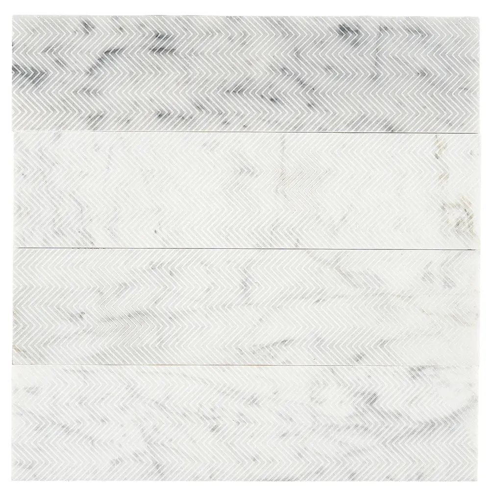 Carrara Chevron Etched Subway Marble Tile | Tile Club