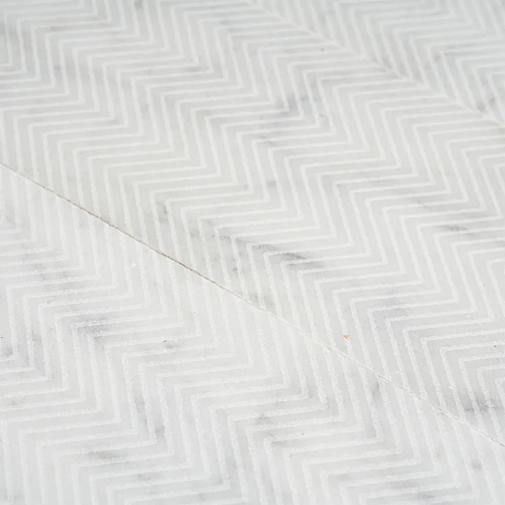 Carrara Chevron Etched Subway Marble Tile | Tile Club