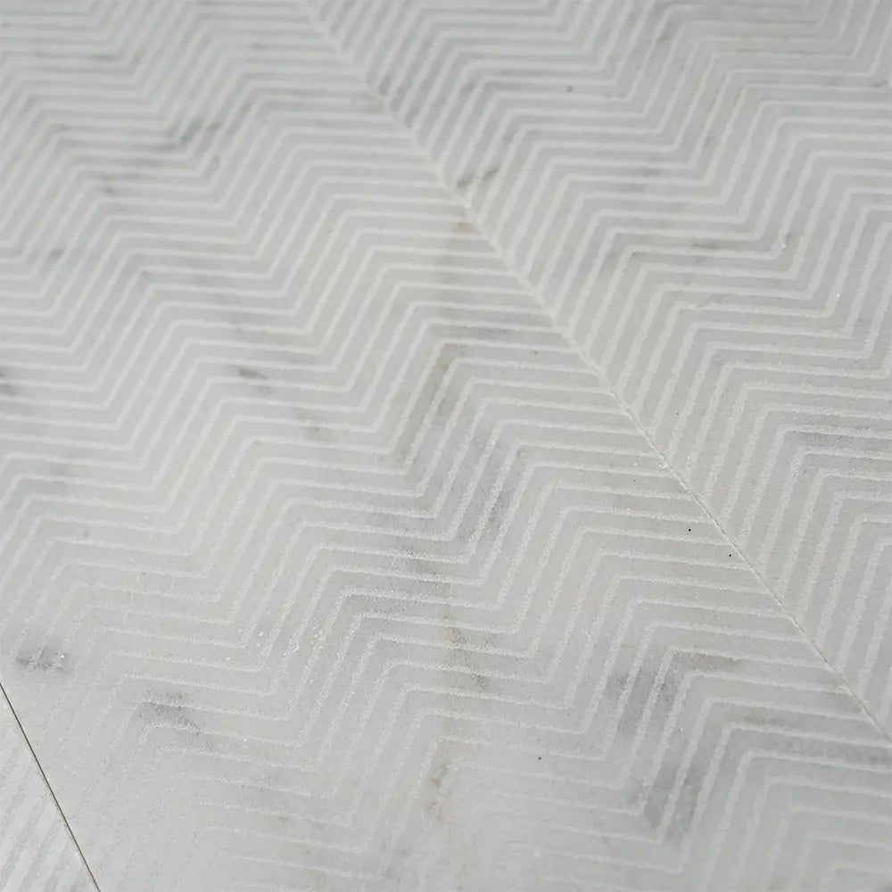 Carrara Chevron Etched Subway Marble Tile | Tile Club