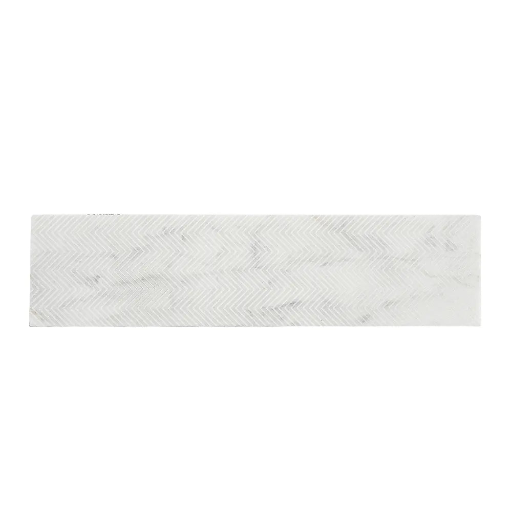Carrara Chevron Etched Subway Marble Tile | Tile Club