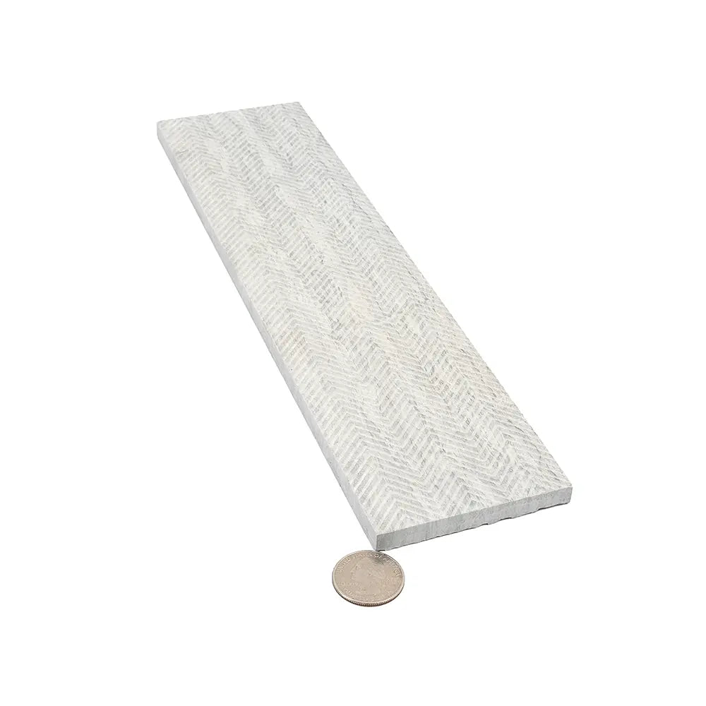 Grey Limestone Chevron Etched Subway Tile | Tile Club