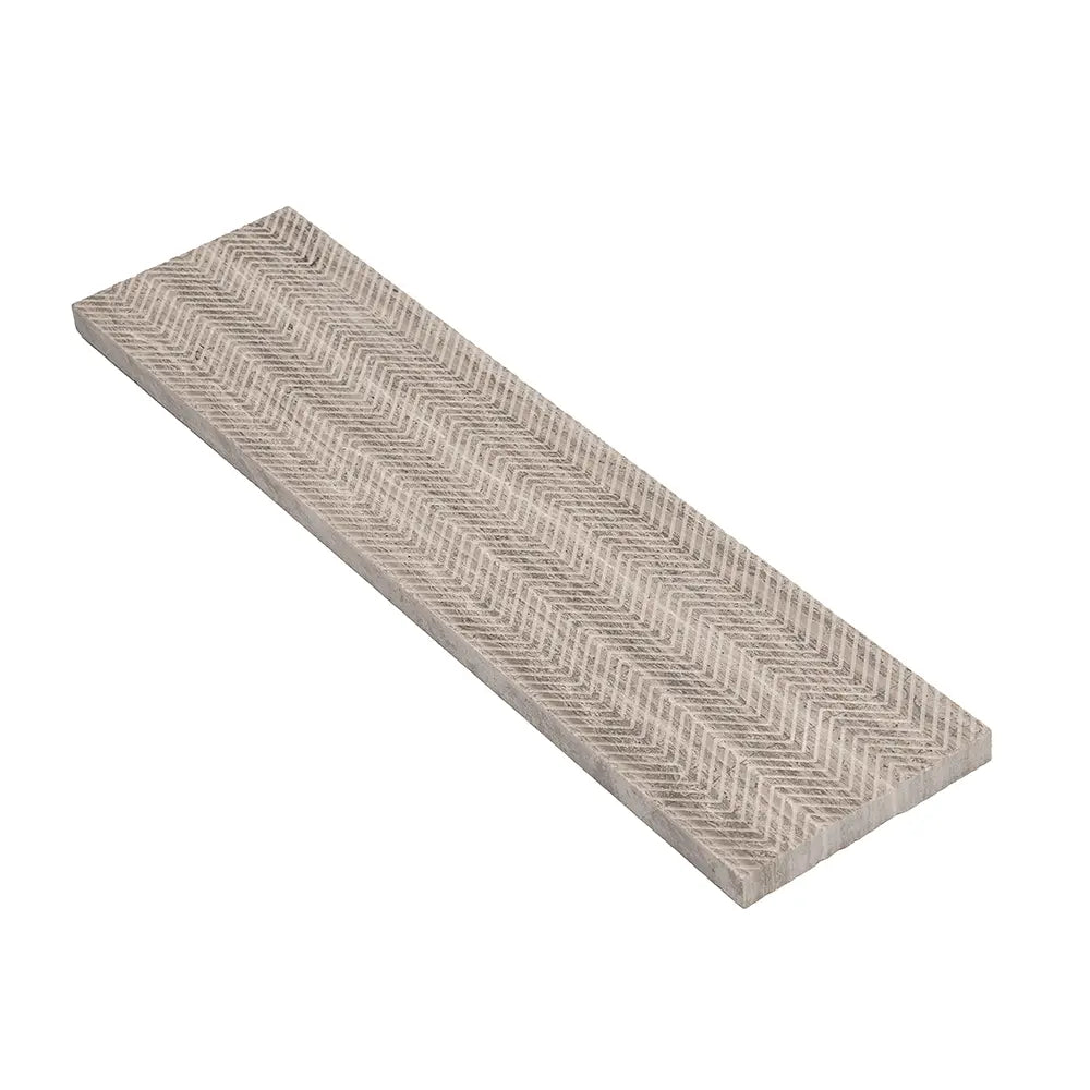 Wooden Beige Chevron Etched Subway Marble Tile | Tile Club