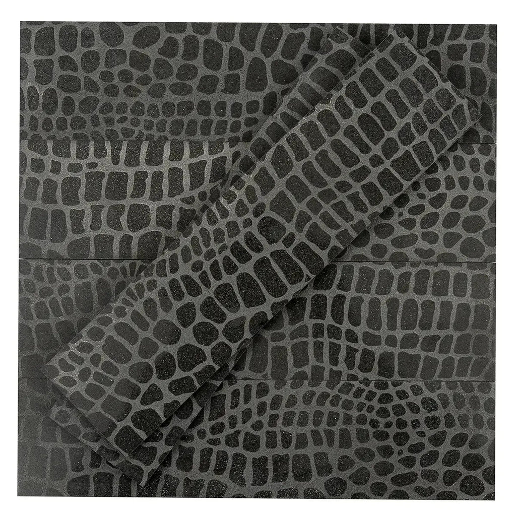 Black Gator Etched Subway Marble Tile | Tile Club