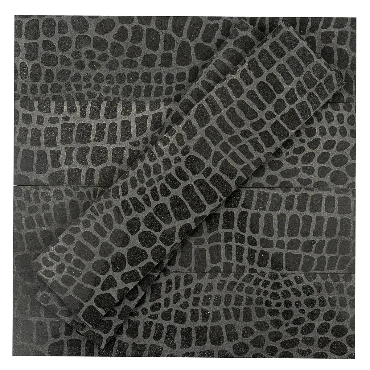 Black Gator Etched Subway Marble Tile | Tile Club