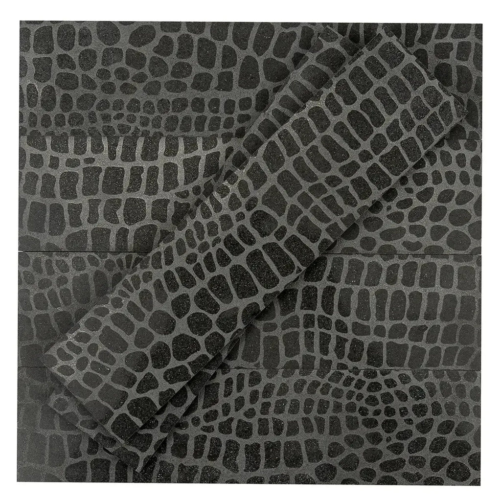 Black Gator Etched Subway Marble Tile | Tile Club