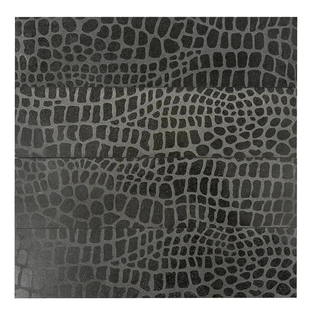 Black Gator Etched Subway Marble Tile | Tile Club