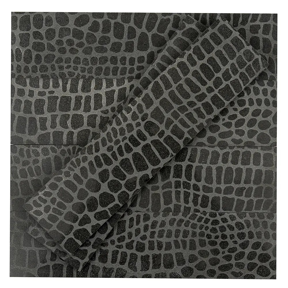 Black Gator Etched Subway Marble Tile | Tile Club