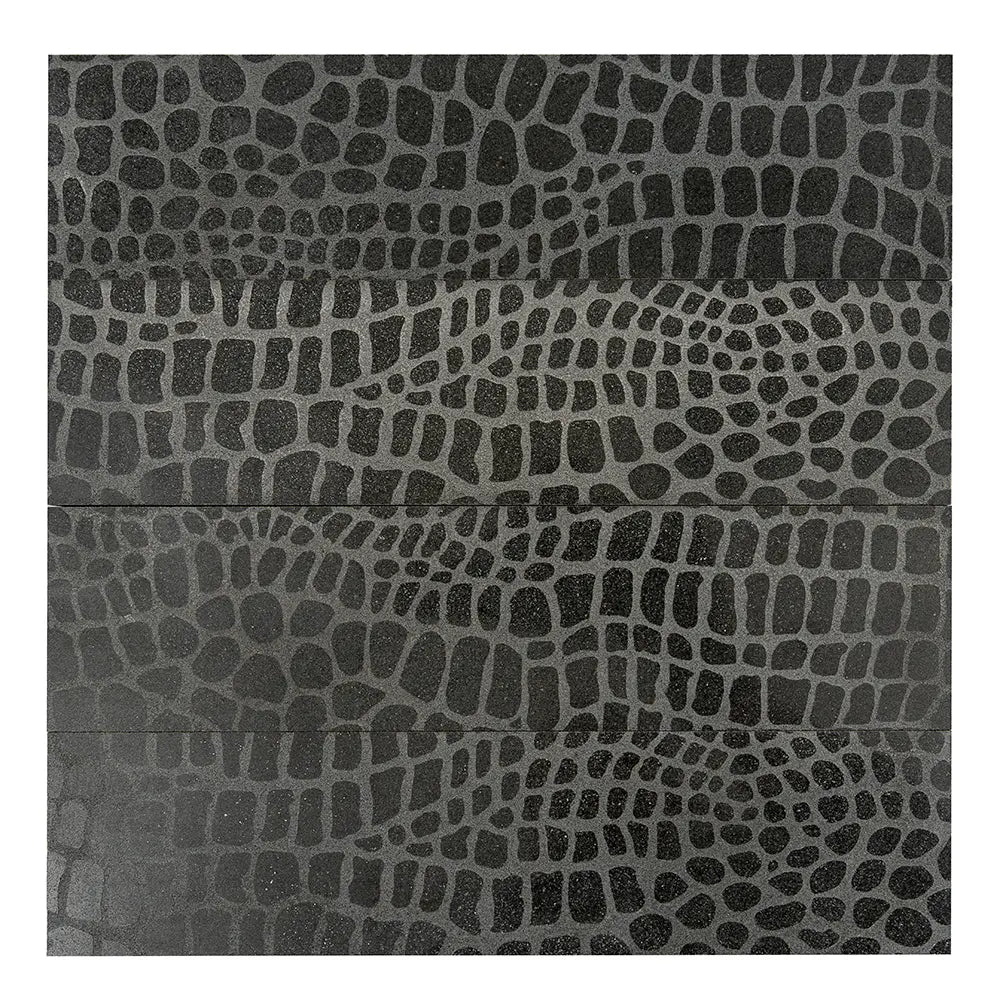 Black Gator Etched Subway Marble Tile | Tile Club