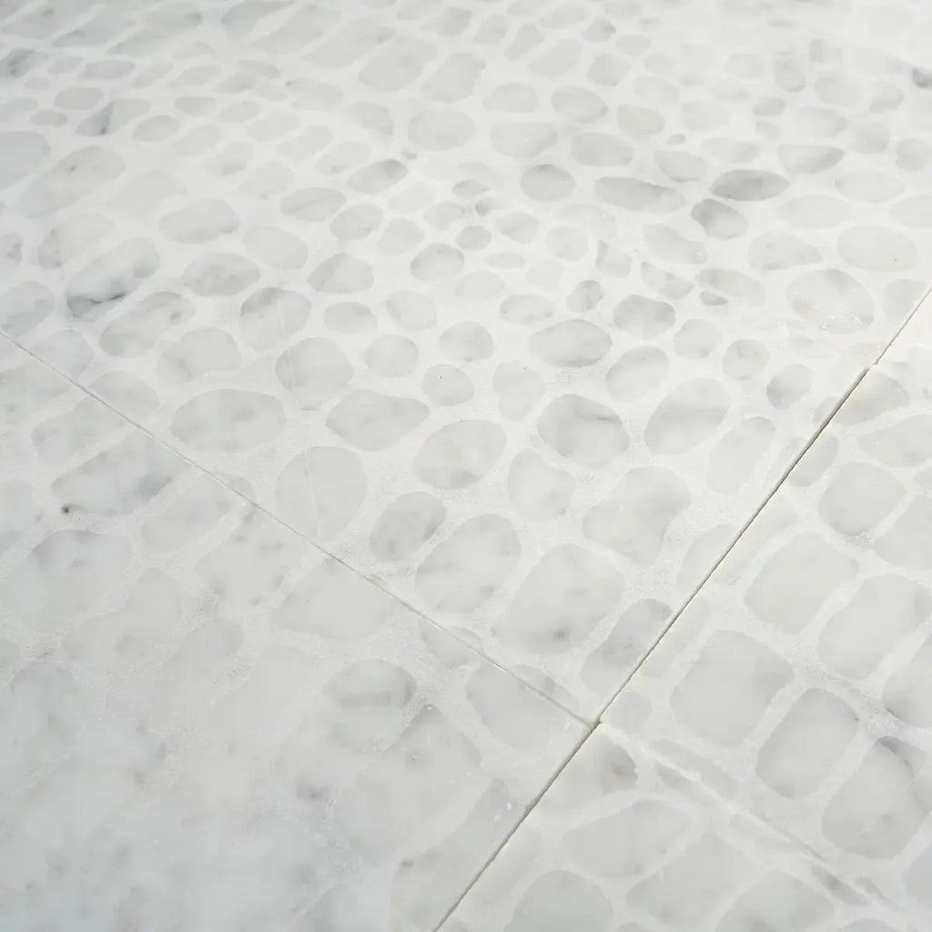 Carrara Gator Etched Subway Marble Tile | Tile Club
