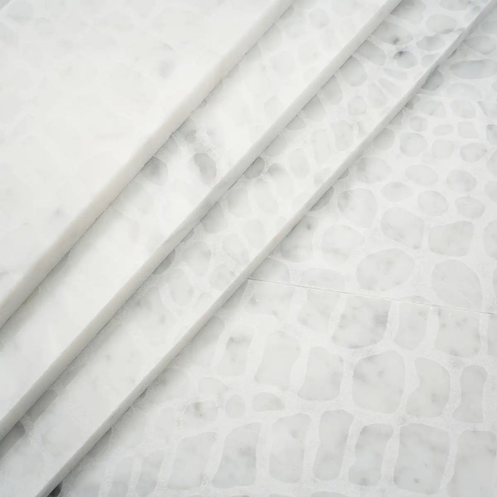 Carrara Gator Etched Subway Marble Tile | Tile Club