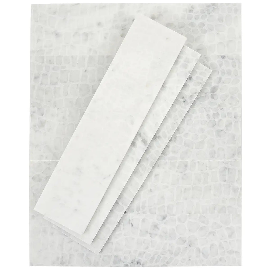 Carrara Gator Etched Subway Marble Tile | Tile Club