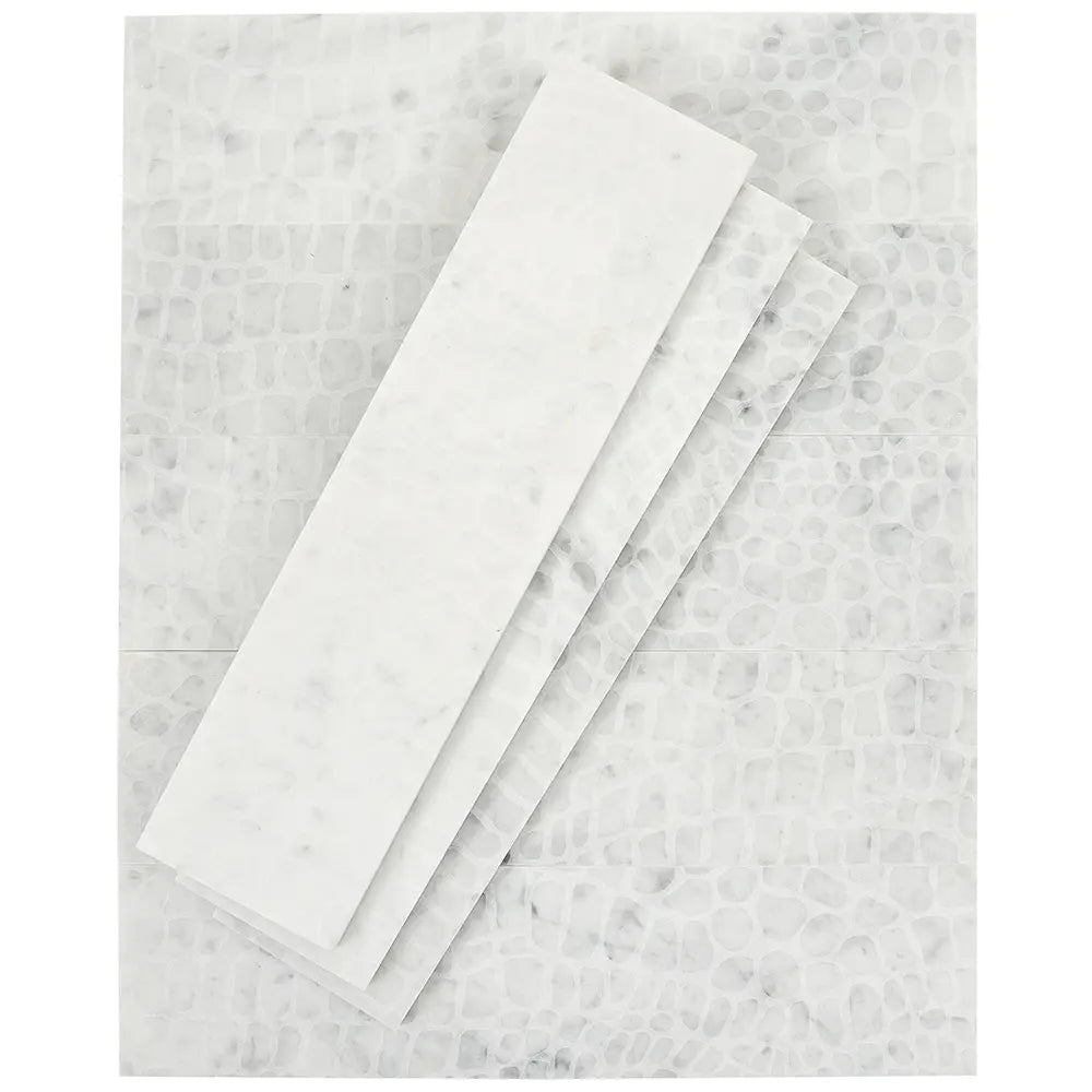 Carrara Gator Etched Subway Marble Tile | Tile Club