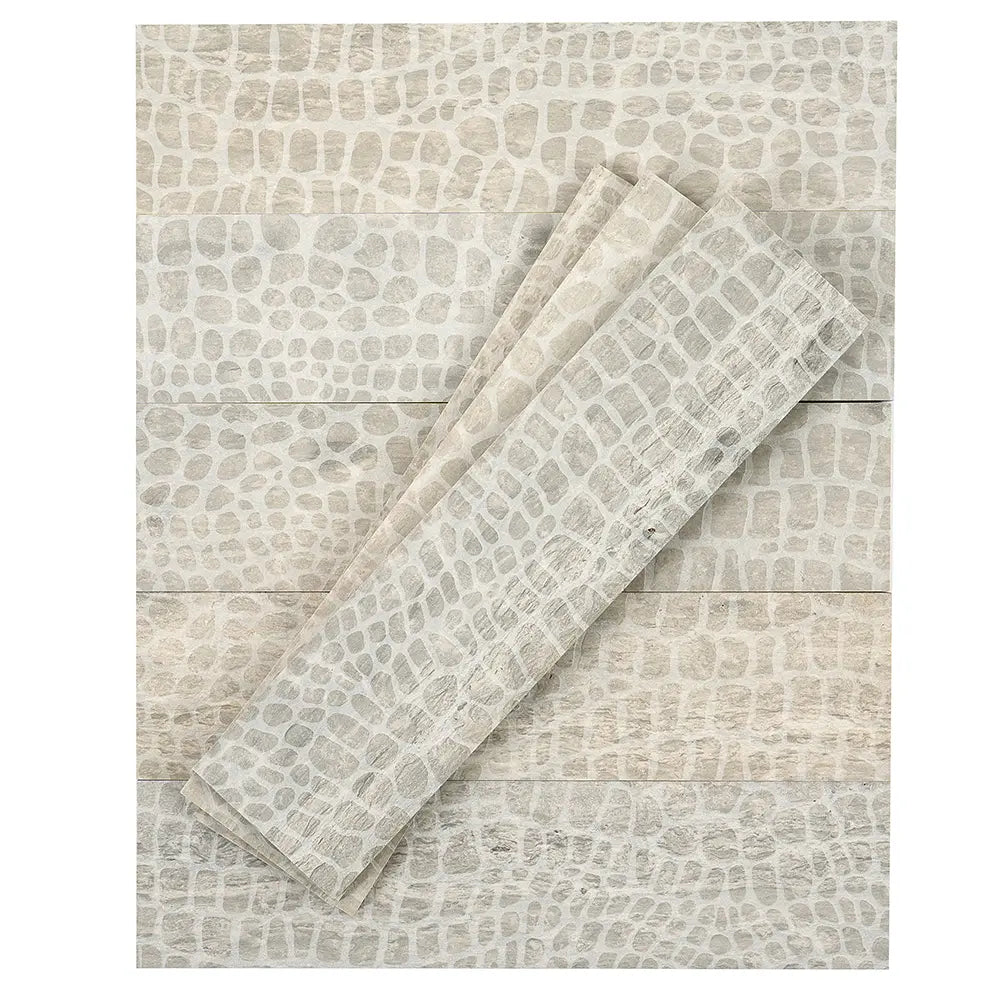 Grey Limestone Gator Etched Subway Tile | Tile Club