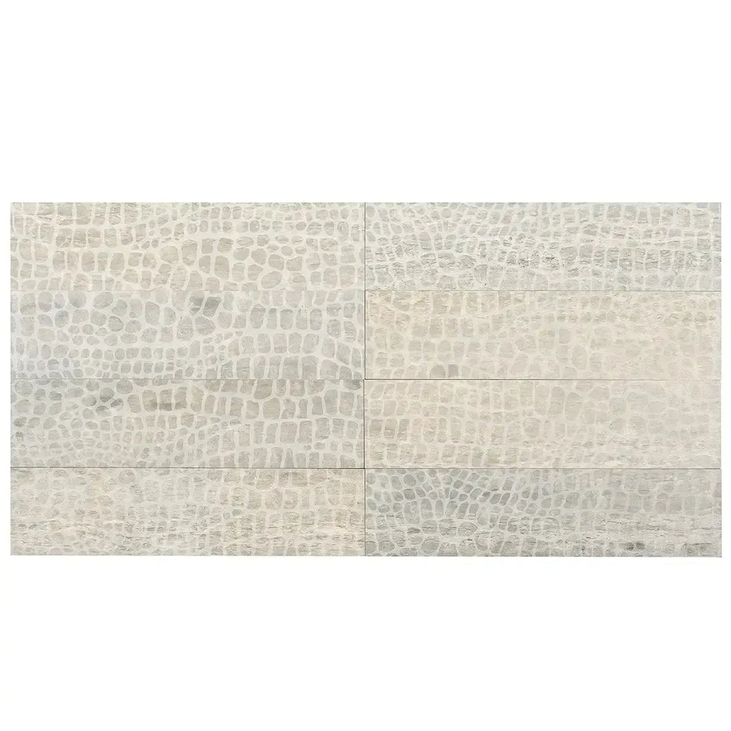 Grey Limestone Gator Etched Subway Tile | Tile Club