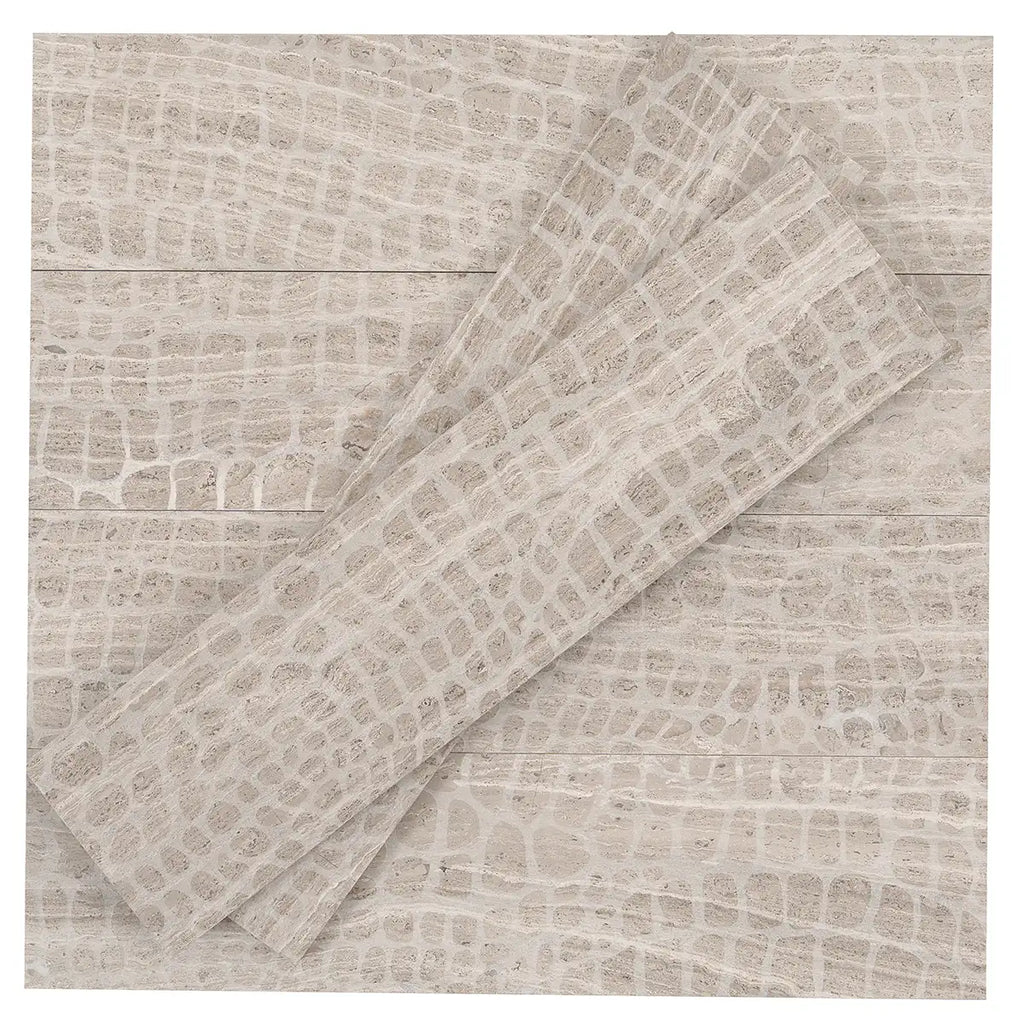 Wooden Beige Gator Etched Subway Marble Tile | Tile Club
