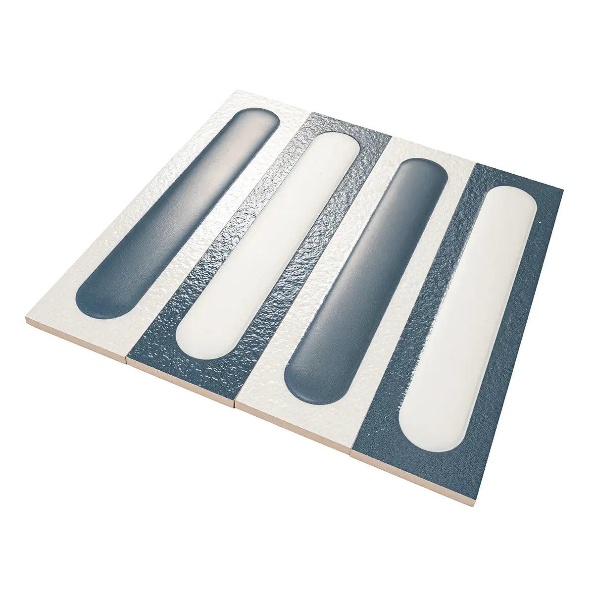 Brio White and Navy Dash 3D Ceramic Subway Tile | Tile Club