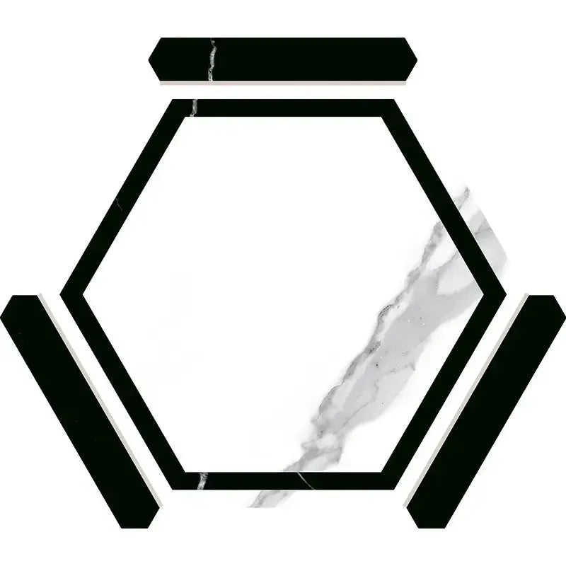 Montura White and Black Marbled Porcelain Hexagon Tile Sample