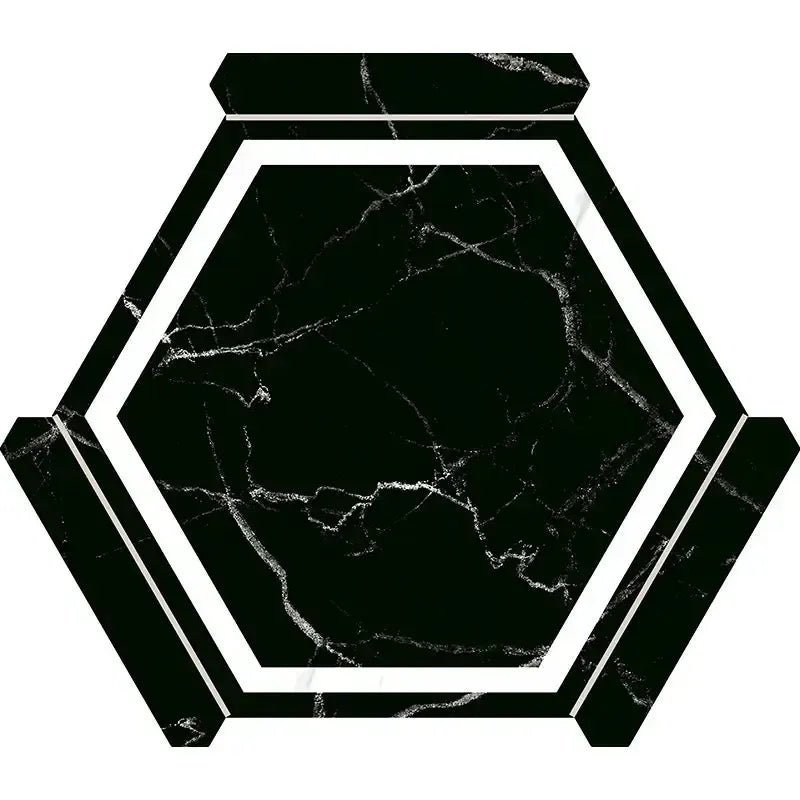 Montura Black and White Marbled Porcelain Hexagon Tile