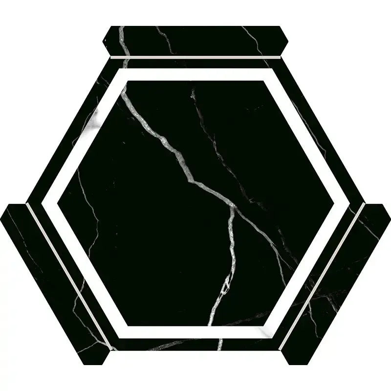 Montura Black and White Marbled Porcelain Hexagon Tile Sample