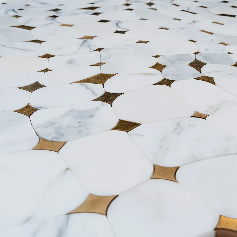 Golden Stars Calacatta Gold And Brass Mosaic Tile | Tile Club