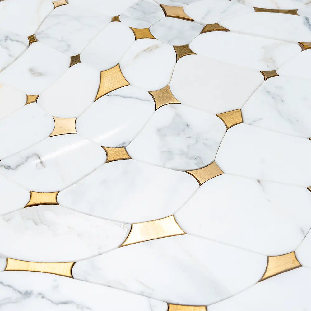 Golden Stars Calacatta Gold And Brass Mosaic Tile | Tile Club