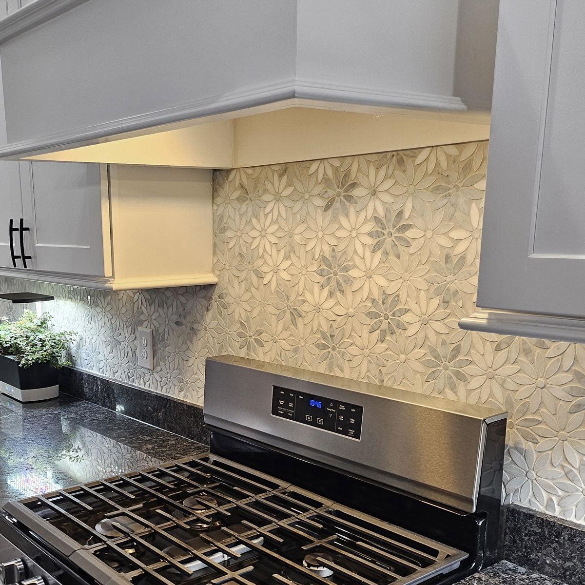☆Flower05 ☆新品・未使用　MAISON MARBLE Eastern White and Bardiglio Flower Marble Tile | Neutral Mosaic