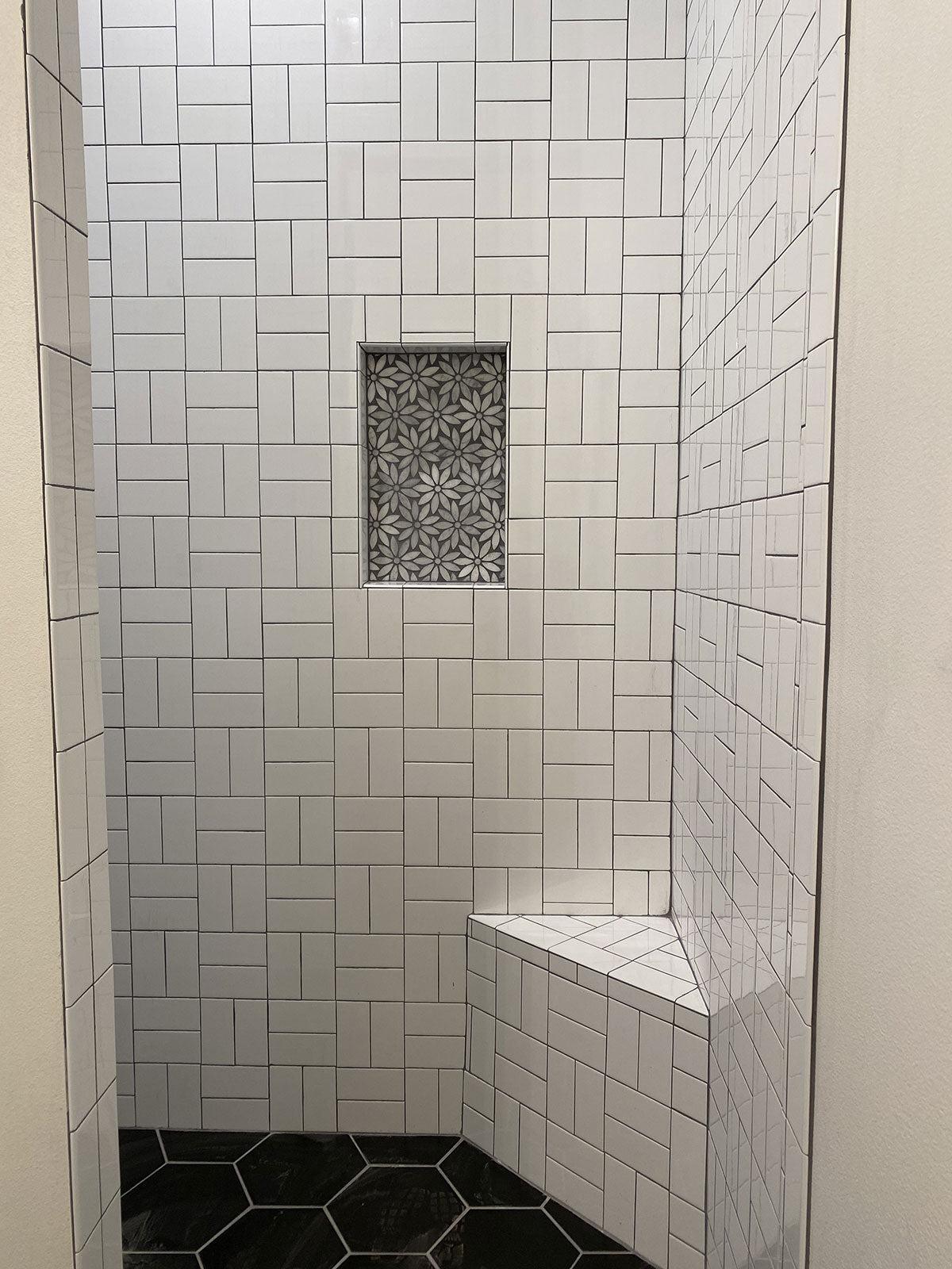 Eastern White and Bardiglio Flower Marble Tile | Tile Club