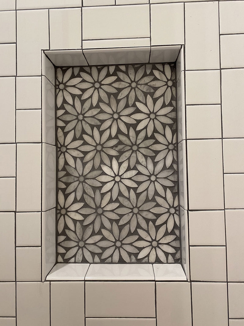 Eastern White and Bardiglio Flower Marble Tile | Tile Club