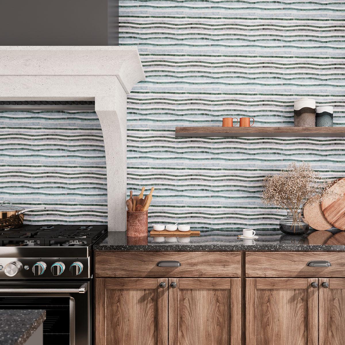 Envy Green and Thassos Waterfall Marble Mosaic Tile | Tile Club